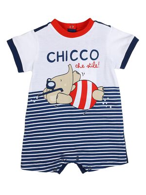Boys White & Blue Short Sleeve Knitted Romper